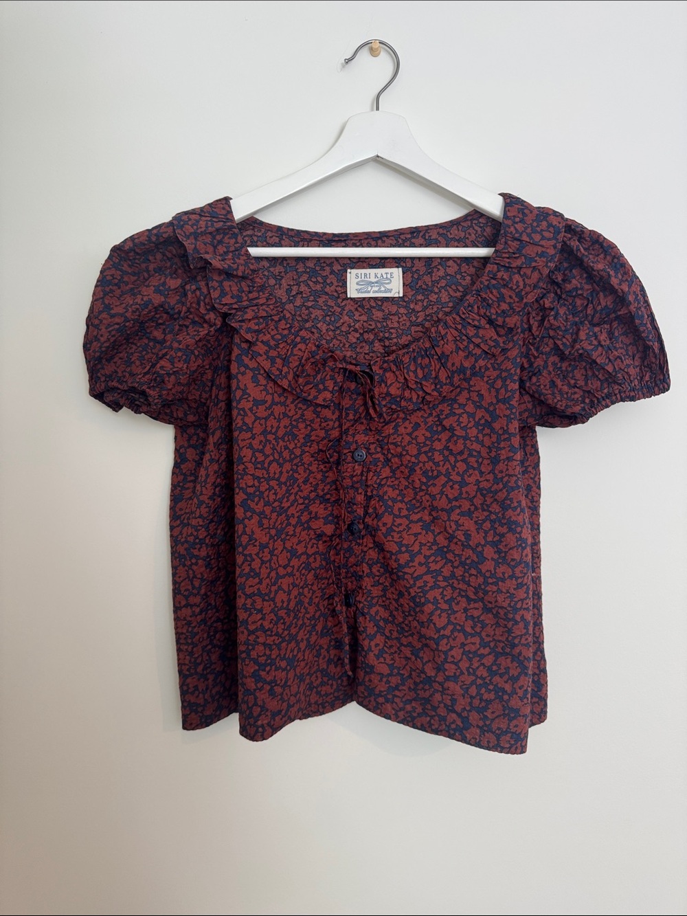 OOAK  Floral Puff-Sleeve Button Front Top